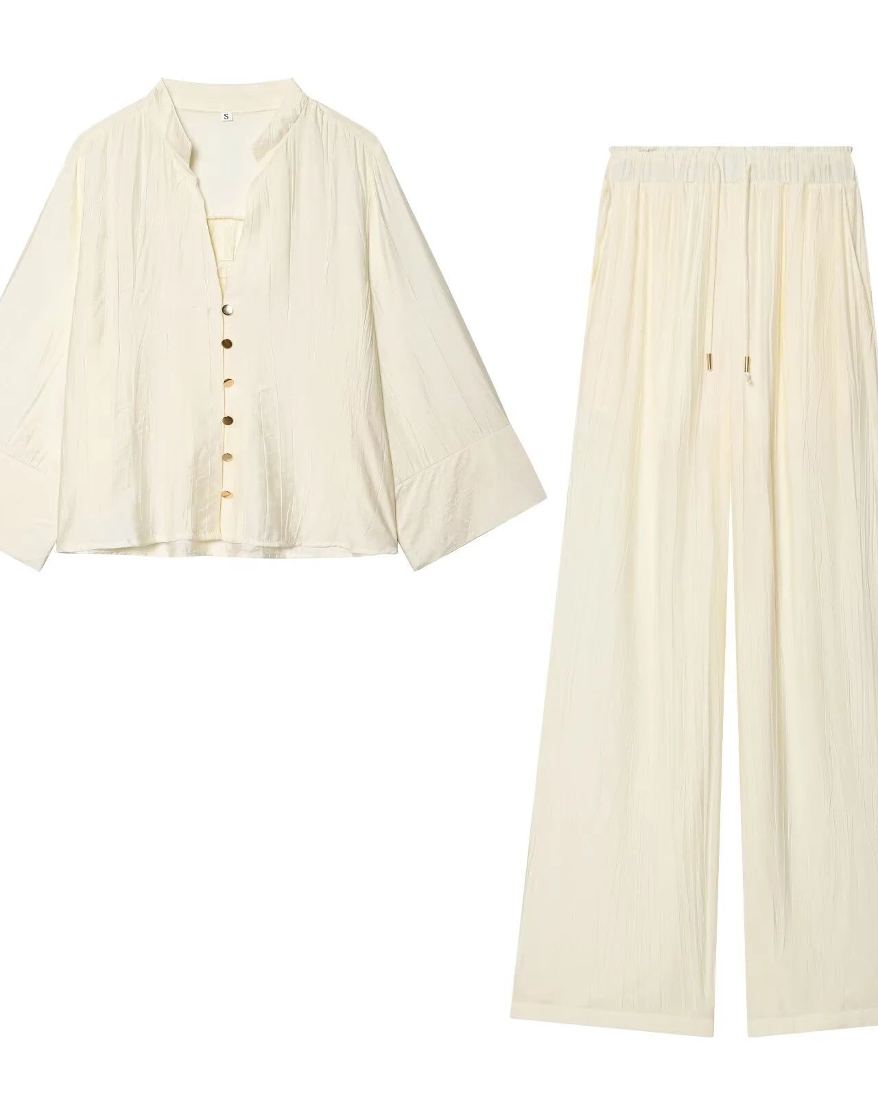 V-Neck Shirt & Wide-Leg Pants Set
