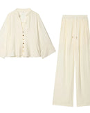 V-Neck Shirt & Wide-Leg Pants Set