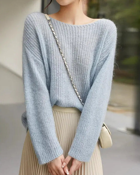 Boat-Neck Drop-Shoulder Knit Pullover
