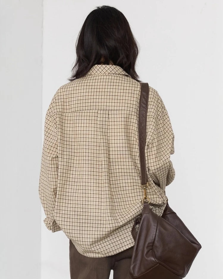 Plaid Embroidered Square-Neck Loose Shirt