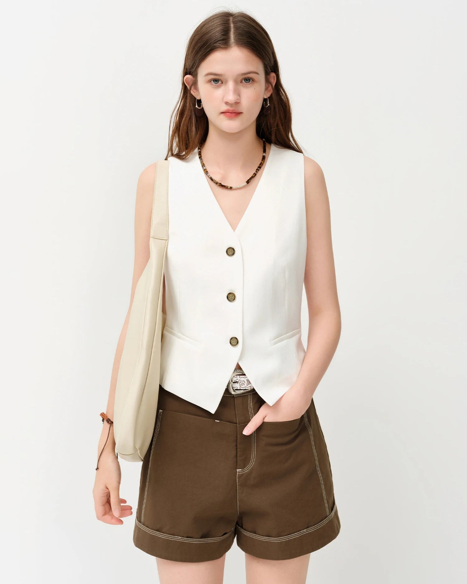 Loose-Fit V-Neck Woven Sleeveless Vest