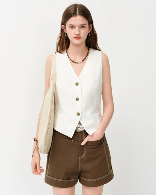 Loose-Fit V-Neck Woven Sleeveless Vest