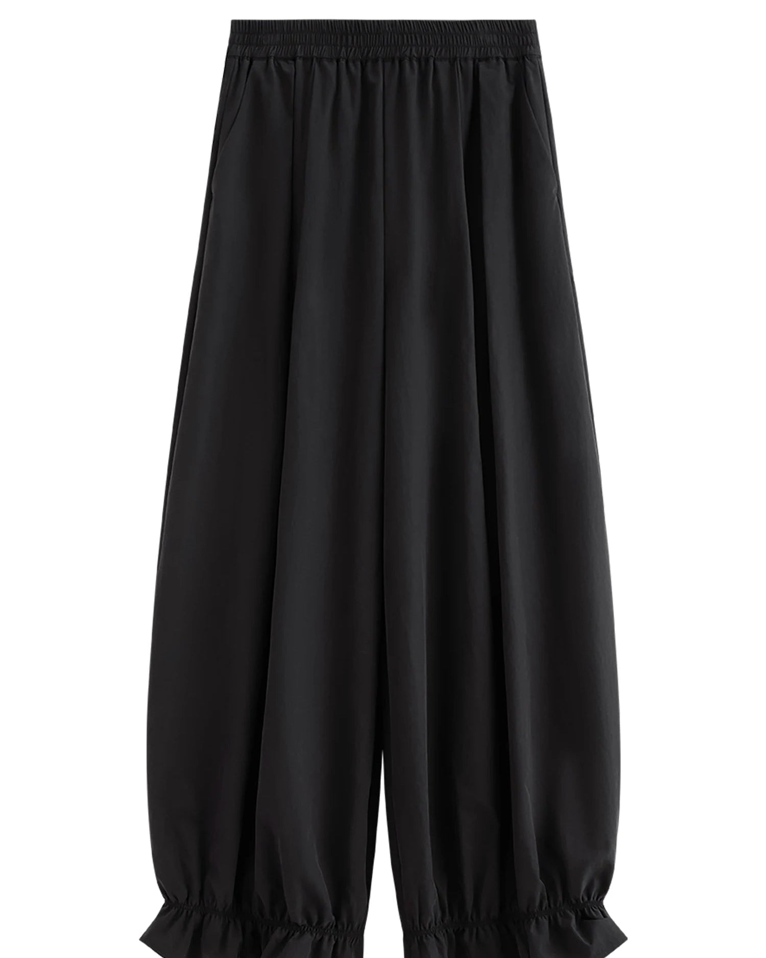 Elastic-Waist Wide-Leg Flared Trousers