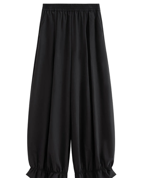 Elastic-Waist Wide-Leg Flared Trousers