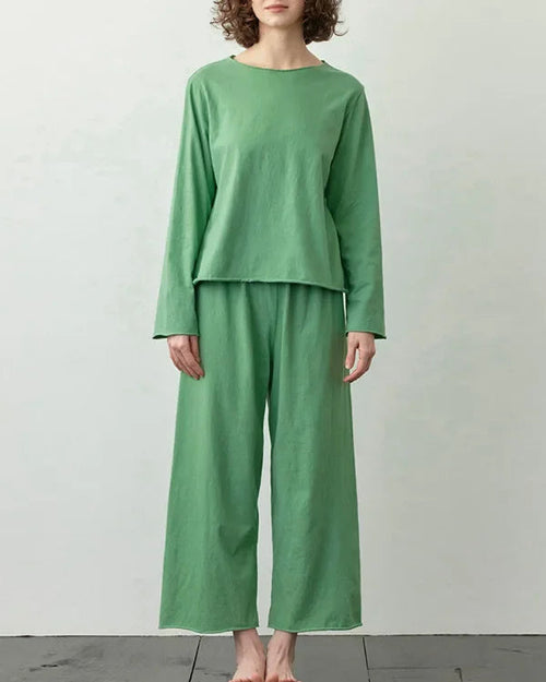 Cotton Long-Sleeve Pajama Two-Piece Set