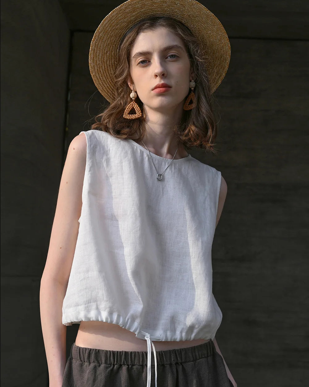 Linen Sleeveless O-Neck Casual Top