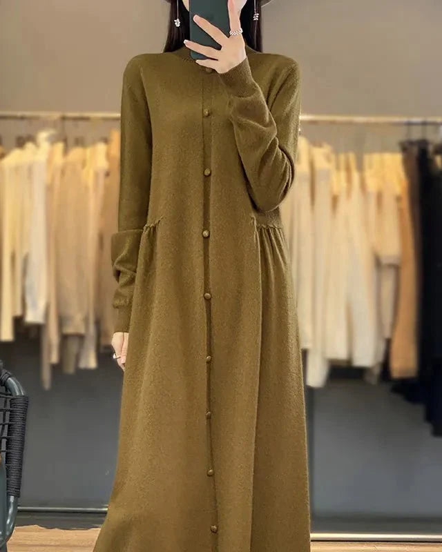 Oversized Button Detailed Wool Dress