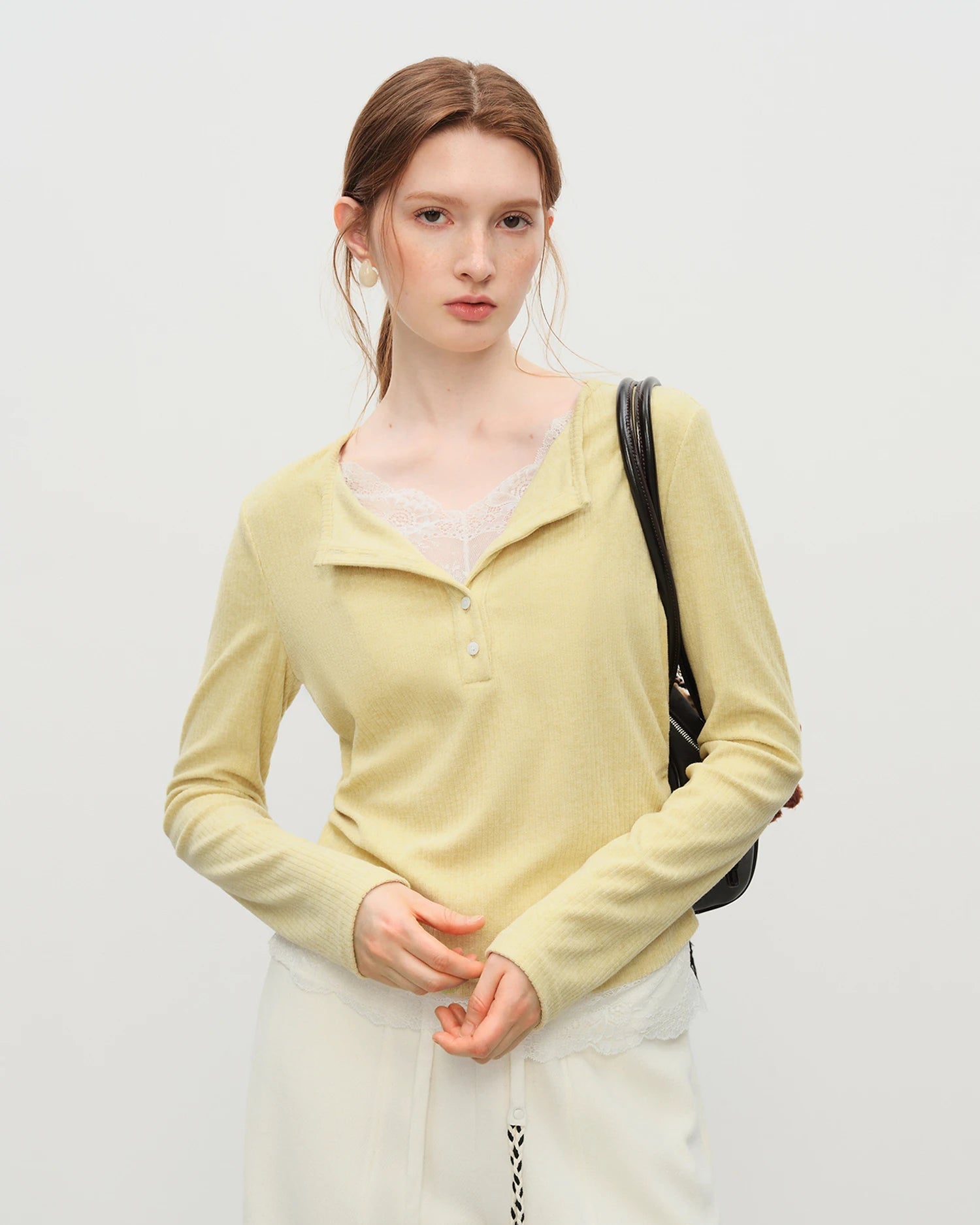 Lace-Trimmed V-Neck Knit Sweater