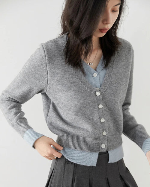 Contrast Trim V-Neck Knit Cardigan