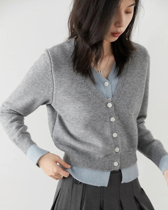 Contrast Trim V-Neck Knit Cardigan