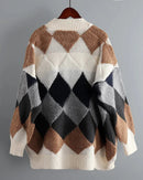 Fleece Patchwork Vintage V-Neck Short Cardigan