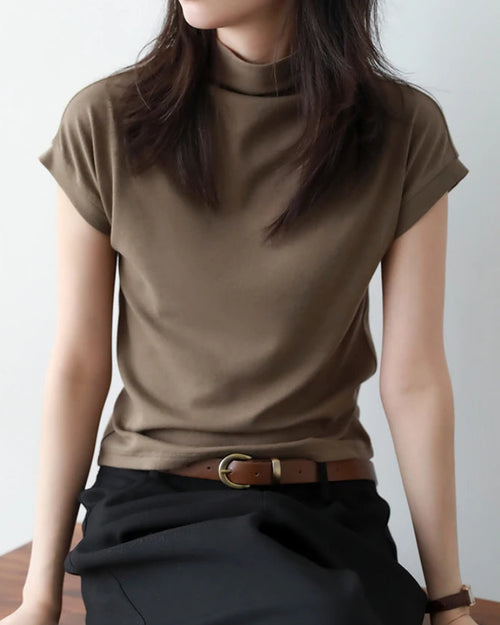 Slim Half-Neck Stretch Knit Women's Top