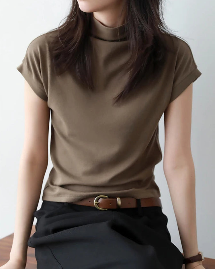 Slim Half-Neck Stretch Knit Women's Top