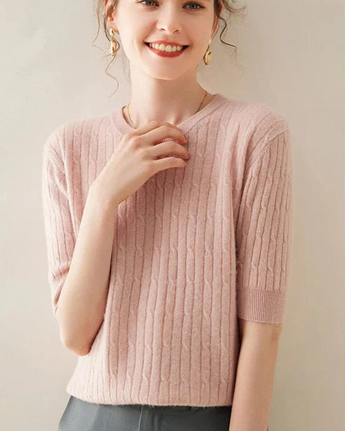 100% Cashmere Short Sleeve Pullover Sweatshirt