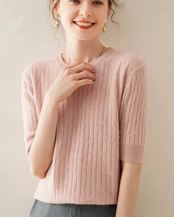100% Cashmere Short Sleeve Pullover Sweatshirt