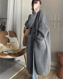 Oversized High-Neck Long Cardigan With Pocket
