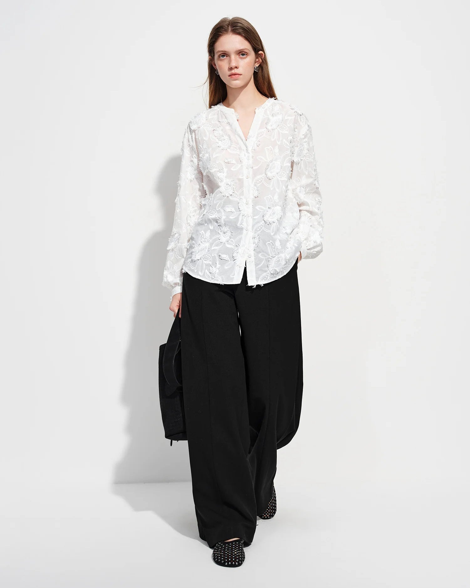 3D Jacquard V-Neck Long Sleeve Shirt