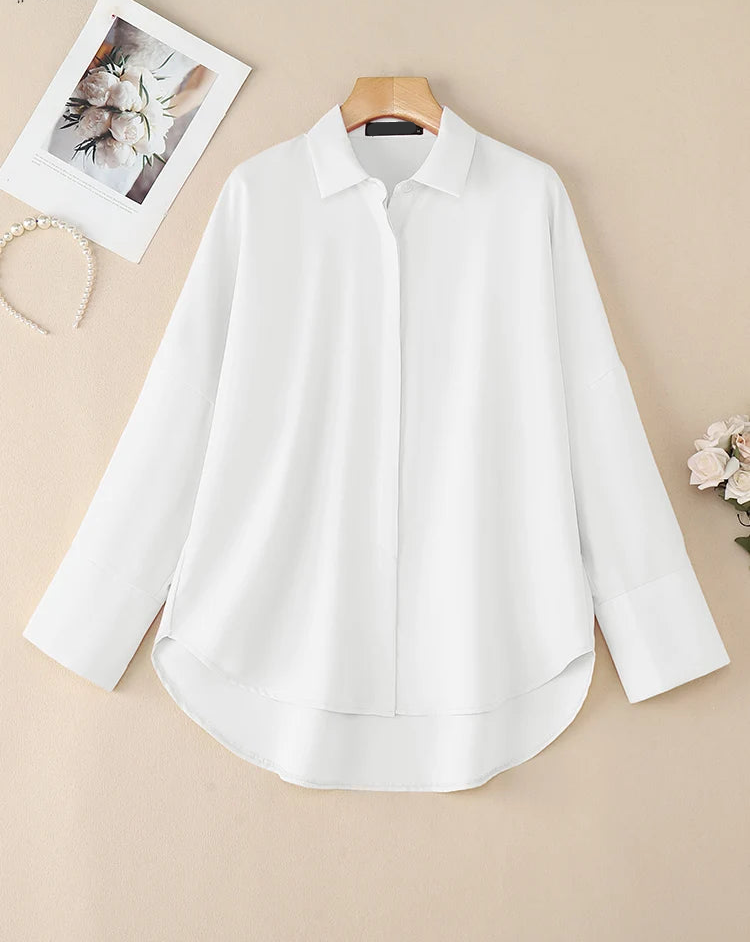 Oversized Turn-Down Collar High-Low Shirt