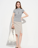 Semi-High Neck Short-Sleeve Knit Sweater