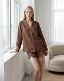 Solid Puff Sleeve Shirt Shorts Set