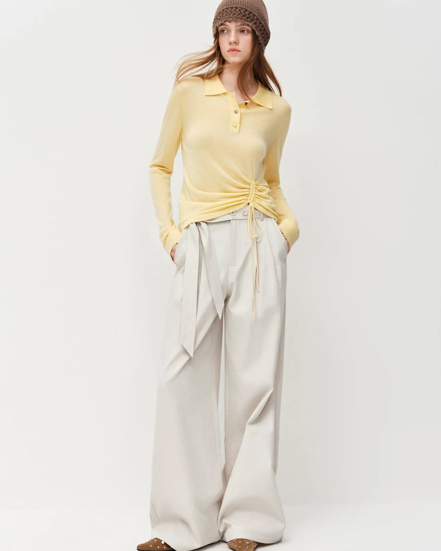 Polo Collar Knit Pullover Top