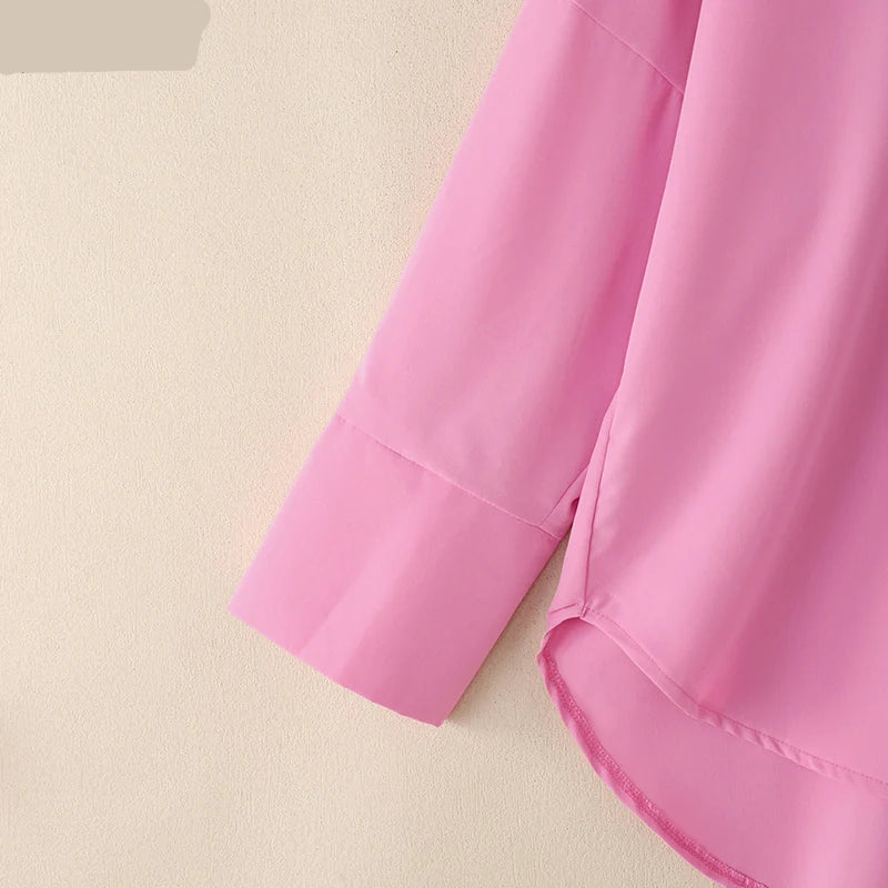 Oversized Turn-Down Collar High-Low Shirt