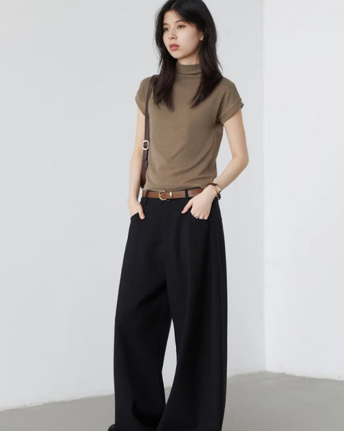 Slim Half-Neck Stretch Knit Women's Top