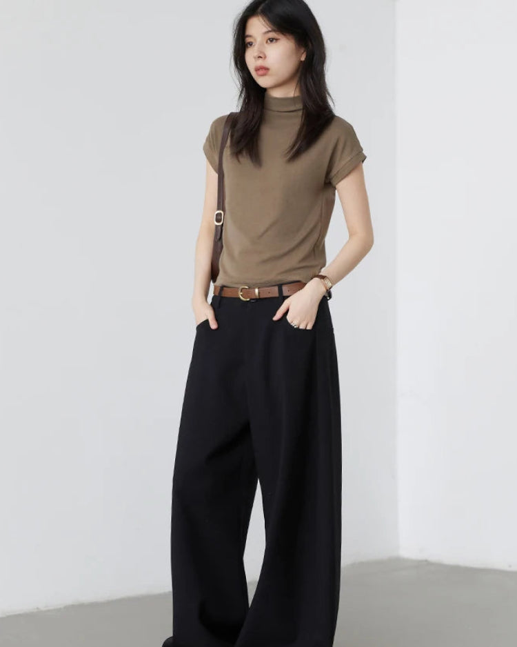 Slim Half-Neck Stretch Knit Women's Top