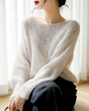 Boat-Neck Drop-Shoulder Knit Pullover
