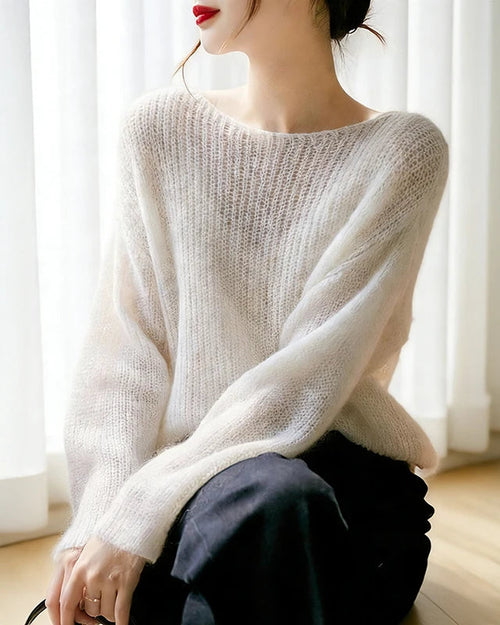 Boat-Neck Drop-Shoulder Knit Pullover