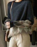 Round Neck Patchwork Pullover Sweater