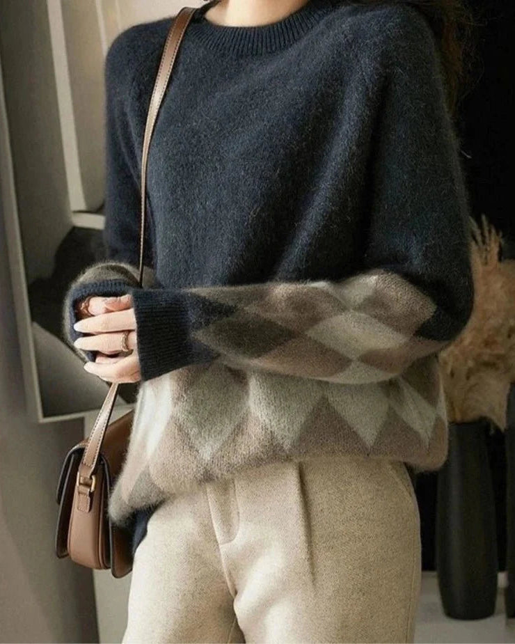 Round Neck Patchwork Pullover Sweater
