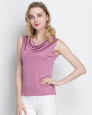 Silk-Viscose Draped Collar Sleeveless Tank Top