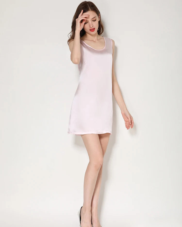Mulberry Silk Round Neck Sleeveless Mini Dress