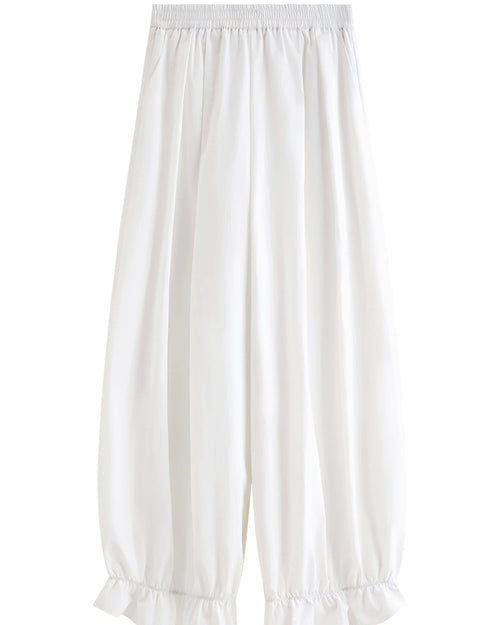 Elastic-Waist Wide-Leg Flared Trousers