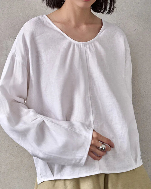 Loose-Fit Linen Crew-Neck Shirt