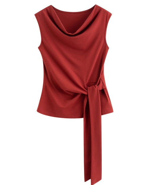 Pleated V-Neck Sleeveless Knit T-Shirt