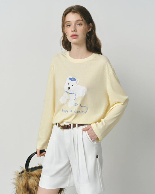 Puppy Letter Print Loose Long-Sleeve T-Shirt