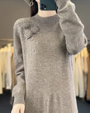100% Pure Wool Knitted A-Line Long Sleeves Dress