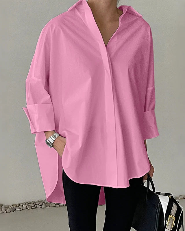 Oversized Turn-Down Collar High-Low Shirt