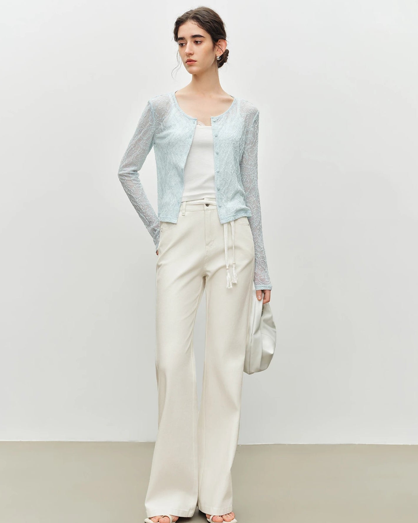 Lace-Trimmed Knit Cardigan