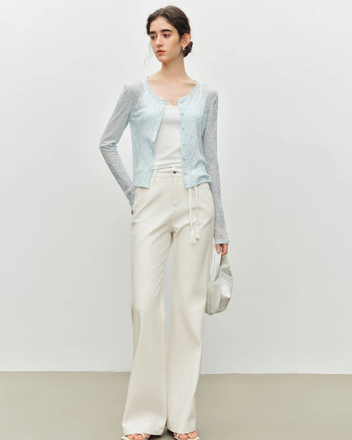 Lace-Trimmed Knit Cardigan