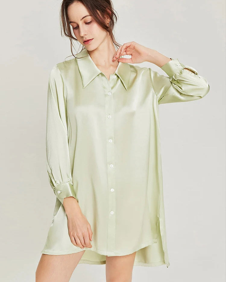 Mulberry Silk Turn-Down Collar Long Sleeve Shirt