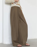 Drawstring Pleated Wide-Leg Suit Trousers