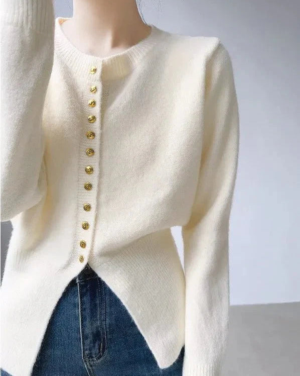 Round-Neck Short Knitted Cardigan