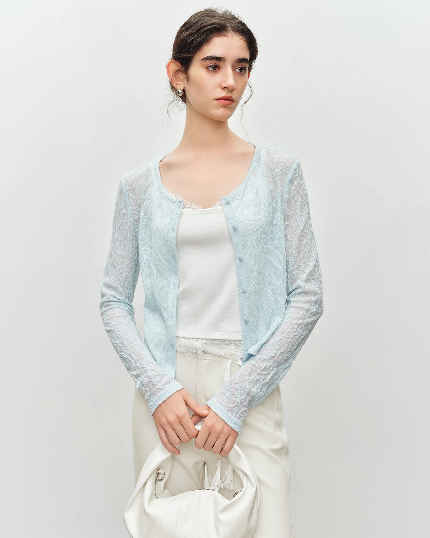 Lace-Trimmed Knit Cardigan