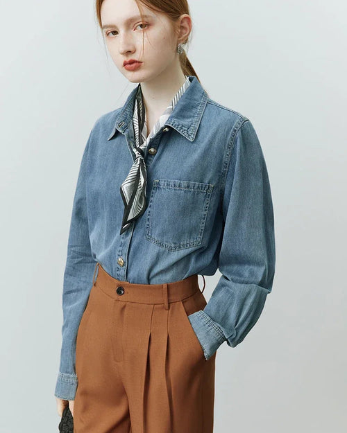 Women's Slim V-Neck Cotton Casual Shirt