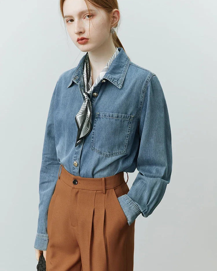 Women's Slim V-Neck Cotton Casual Shirt