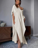 V-Neck Half Sleeve Cotton Maxi Dress