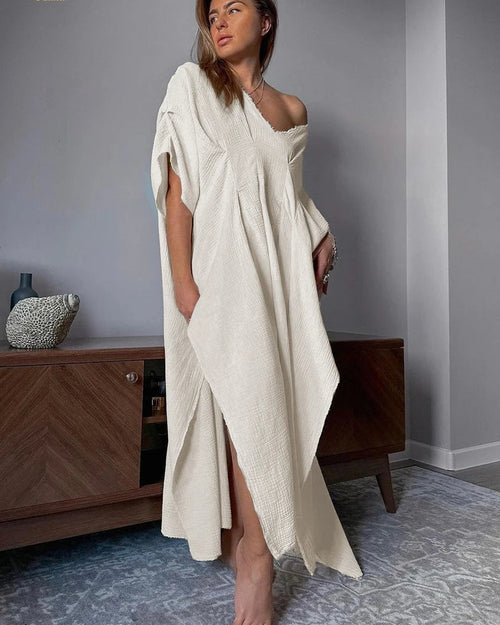 V-Neck Half Sleeve Cotton Maxi Dress